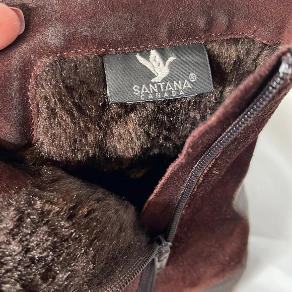 SANTANA Kylie Brown Square Toe Suede Wedge Boots Faux Fur Lined Y2K Neutral 6.5 - Picture 11 of 13